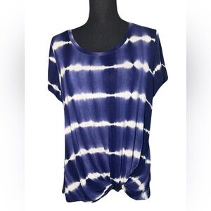 Beachy boho Navy and White Tie-Dye festival Short Sleeve Top